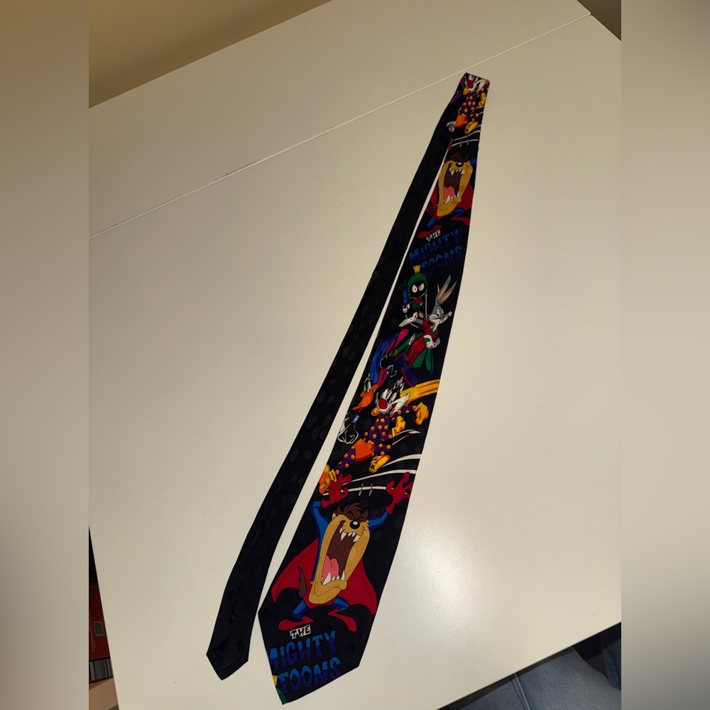 Vintage Looney Tunes Silk Black Necktie with Multicolor Accents